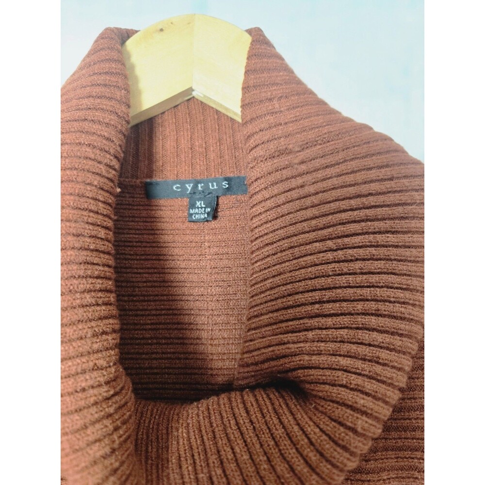 Cyrus Womens Sweater XL Rust Brown Cowl Neck Ribbed High Low Tunic Oversized - Picture 3 of 7